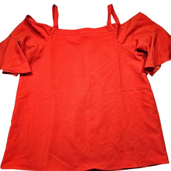 Essentials Bold Tomato Red Shirt Strappy Cold Shoulder Short Sleeve Women Size M - Picture 1 of 9